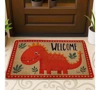 Tapete para puerta de dinosaurio, frontera de hojas juguetonas, no rojo, antideslizante, atrapasuciedad, para decoración de suelo, exterior, puerta delantera, entrada, patio, 73 x 43 cm