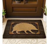 Tapete para puerta de erizo, marco de madera natural rústico N/A, color marrón, antideslizante, para decoración de suelo, exterior, puerta delantera, entrada, patio, 29 x 17 pulgadas