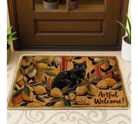Tapete para puerta de gato, diseño artístico de hojas de limón, color negro, lavable, de perfil bajo, decoración del hogar para entrada, porche al aire libre, balcón, 29 x 17 pulgadas