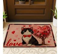 Tapete para puerta de gato, diseño de árbol de San Valentín, lavable, de perfil bajo, para casa, oficina, exterior, interior, decoración de entrada, 73 x 43 cm