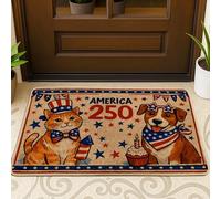 Tapete para puerta de gato, diseño de estrellas y perros, color rojo, antideslizante, para decoración del hogar, entrada, porche, balcón, 29 x 17 pulgadas