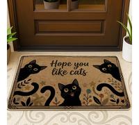 Tapete para puerta de gato, diseño de hojas de flores, color negro, lavable, de perfil bajo, decoración al aire libre para puerta delantera, entrada, patio, 73 x 43 cm