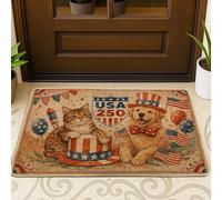 Tapete para puerta de gato, diseño patriótico para el Día de la Independencia, rojo, antideslizante, atrapasuciedad, decoración del hogar para entrada, porche al aire libre, balcón, 29 x 17 pulgadas