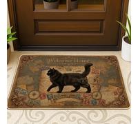 Tapete para puerta de gato, diseño rústico vintage con sellos de mapa, color marrón, antideslizante, atrapasuciedad, tapete de entrada de bienvenida para el hogar, interior y exterior, decoración de