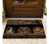 Tapete para puerta de gato, lindo felpudo estilo pueblo de animales para entrada al aire libre e interior, decoración de temporada, antideslizante, impermeable, absorbe el polvo, fácil de limpiar, 20