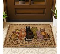 Tapete para puerta de gatos, diseño de huellas juguetonas de hierba, ninguno marrón, lavable, perfil bajo, decoración del hogar para entrada, porche al aire libre, balcón, 29 x 17 pulgadas
