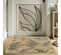 Tapete para puerta de hoja de helecho, decoración botánica azul para interiores y exteriores, antideslizante, impermeable, absorbe el polvo, para primavera y verano, fácil de limpiar, 73 x 43 cm