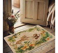 Tapete para puerta de Jungle Friends, colorido leopardo y mono para decoración de primavera de entrada al aire libre e interior, goma impermeable, antideslizante, absorbe el polvo, fácil de limpiar