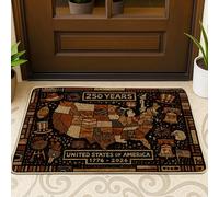 Tapete para puerta de mapa, diseño patriótico vintage de fuegos artificiales, color negro, antideslizante, atrapasuciedades, decoración del hogar, entrada, porche, balcón, 29 x 17 pulgadas