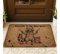 Tapete para puerta de mapache, diseño de cañones vintage Wild West N/A de goma marrón, antideslizante, para decoración del hogar, entrada, porche al aire libre, balcón, 73 x 43 cm