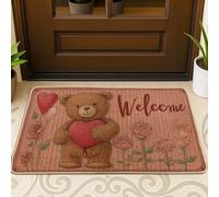 Tapete para puerta de oso, diseño de corazón juguetón y rosa para el día de San Valentín, lavable, de perfil bajo, decoración de entrada de bienvenida para porche delantero, baño, oficina, 29 x 17