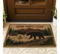 Tapete para puerta de oso, rústico, para acampar al aire libre, campamento, otoño, marrón, antideslizante, atrapasuciedad, decoración del hogar para entrada, porche al aire libre, balcón, 29 x 17