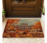 Tapete para puerta de otoño con diseño de gato Maine Coons, color negro, 29 x 17 pulgadas, tapete antideslizante con estampado de casa rodante para casa rodante, tienda de campaña, patio, garaje
