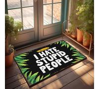 Tapete para puerta de otoño con texto en inglés "Warning: I Hate Stupid People" - Felpudo con marco tropical divertido para exteriores (65 x 90 cm)