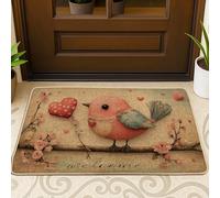 Tapete para puerta de pájaro, diseño vintage de flores de melocotón, melocotón, antideslizante, decoración del hogar para entrada, porche al aire libre, balcón, 29 x 17 pulgadas