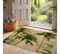 Tapete para puerta de palmeras tropicales, felpudo verde paraíso para interiores y exteriores, decoración de verano, antideslizante, impermeable, absorbe el polvo, fácil de limpiar, 73 x 43 cm