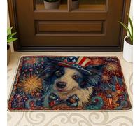 Tapete para puerta de perro, diseño festivo colorido con sombrero y pajarita para el 4 de julio, lavable, de perfil bajo, decoración de entrada para porche delantero, baño, oficina, 29 x 17 pulgadas