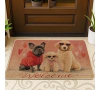 Tapete para puerta de perro, estilo casual, juguetón, lentes de sol de corazón, color rojo, lavable, perfil bajo, para casa, oficina, exterior, interior, entrada, decoración, 73 x 43 cm