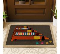 Tapete para puerta de perro salchicha, diseño de rayas modernas con huellas de patas, ninguno naranja, lavable, perfil bajo, decoración de entrada para porche delantero, baño, oficina, 29 x 17