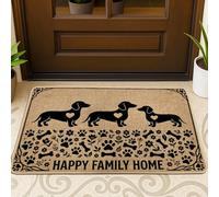 Tapete para puerta de perro salchicha, estampado de huellas de flores, color negro, lavable, de perfil bajo, para decoración al aire libre, puerta delantera, entrada, patio, 73 x 43 cm