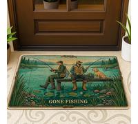 Tapete para puerta de pesca, para exteriores, rústico, con diseño de lirios de perro, color verde, antideslizante, para casa, oficina, exterior, interior, entrada, decoración, 73 x 43 cm