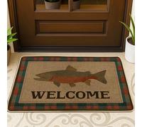 Tapete para puerta de pez, diseño rústico a cuadros, color marrón, lavable, perfil bajo, para casa, oficina, exterior, interior, entrada, decoración, 73 x 43 cm