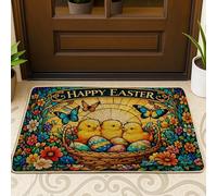 Tapete para puerta de pollito, diseño de huevo de mariposa, color amarillo, antideslizante, atrapasuciedad, para el suelo, casa, oficina, exterior, interior, entrada, decoración, 73 x 43 cm