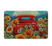 Tapete para puerta de primavera, diseño de dibujos animados, camión, girasol, floral, montaña, nube, rojo, naranja, azul, goma, atrapasuciedad, decoración de trabajo, aula, piscina, garaje, hogar