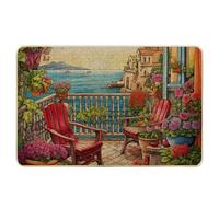 Tapete para puerta de primavera, diseño rústico de amanecer, paisaje marino, diseño floral, plantas, barco, castillo, rosa, azul, goma, atrapasuciedad, decoración de trabajo, aula, piscina, garaje