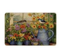 Tapete para puerta de primavera, granja, girasol, flores, ventana, plantas, hojas, amarillo, verde, azul, goma, atrapasuciedad, decoración de oficina, aula, piscina, garaje, hogar, lavable, absorbente