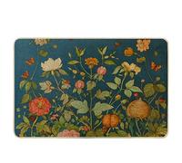 Tapete para puerta de primavera, vintage, acuarelas, flores, mariposas, bayas, hojas, azul, goma, cocina, baño, impermeable, antideslizante, para garaje, hogar, absorbente, exterior, lavable, 17 x 29