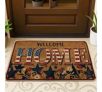 Tapete para puerta del hogar, diseño patriótico rústico, estrellas de bienvenida, color rojo, lavable, perfil bajo, decoración al aire libre para puerta delantera, entrada, patio, 73 x 43 cm