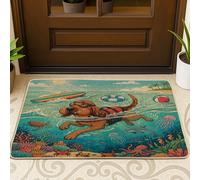 Tapete para puerta delantera con diseño de perro sabueso de sangre del océano, color negro, 29 x 17 pulgadas, tapete antideslizante para exteriores, diseño de cachorro de verano, para patio, garaje