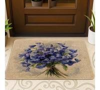 Tapete para puerta delantera con flores de campanilla de primavera, color negro, 29 x 17 pulgadas, tapete ultrafino con estampado botánico pequeño para patio