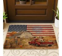 Tapete para puerta delantera de perro Cavachon de otoño, color negro, 29 x 17 pulgadas, tapete lavable para exteriores, diseño de camión de granero, para exteriores, cosecha de campo, patio, garaje