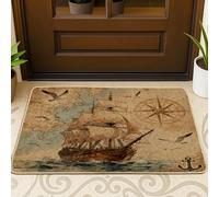 Tapete para puerta delantera, diseño vintage de ruta náutica, color negro, 29 x 17 pulgadas, diseño de mapa del tesoro del océano, tapete antideslizante para patio, garaje, zapatos fuera de la puerta