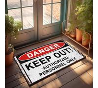 Tapete para puerta delantera para exteriores, rojo y blanco, letrero de peligro: Keep Out - Solo personal autorizado, felpudo divertido para puerta delantera, juego de alfombrillas de baño al aire