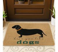 Tapete para puerta, diseño de perro salchicha, cuello con texto divertido, no marrón, lavable, de perfil bajo, para decoración del hogar, entrada, porche, balcón, 29 x 17 pulgadas