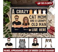 Tapete para Puerta Duradero Felpudo De Bienvenida Suave Felpudo De Entrada para Trasera Delantera Cocina Interior 40X60Cm Una Mamá Gata Loca Y Un Viejo Gruñón