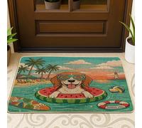 Tapete para puerta exterior con diseño de perro Beagle de verano, color negro, 29 x 17 pulgadas, tapete ultrafino para nadar en la playa, para exteriores, con estampado tropical pequeño, para patio