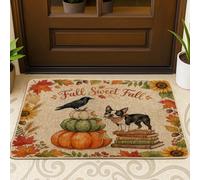 Tapete para puerta exterior con diseño de perro Boston Terrier de otoño en acuarela, color negro, 29 x 17 pulgadas, diseño de calabazas otoñales para exteriores, tapete ultrafino con estampado de