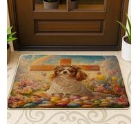 Tapete para puerta exterior con diseño de perro Papillon de primavera, Pascua, color negro, 29 x 17 pulgadas, diseño retro de huevos cruzados, para exteriores, tapete ultrafino, para patio, con