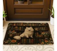 Tapete para puerta exterior con diseño de perro samoyedo de primavera, color negro, 29 x 17 pulgadas, estantería de flores, tapete antideslizante para exteriores, pequeño y divertido estampado de