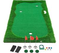 Tapete para Putting Green De Golf Alta Densidad Tapete De Práctica De Césped con 3 Copas De Acero Y Banderas Reverso Antideslizante para Interior Y Exterior