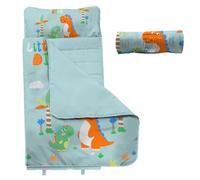 Tapete para siesta con almohada, saco de dormir plegable de dinosaurio con manta portátil para niños y niñas, 51 x 21 pulgadas