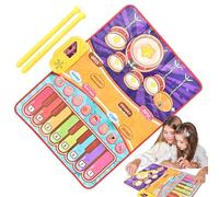 Tapete para tocar batería de piano, tapete musical para niños - Teclado de piano y tapete de batería con 2 baquetas - Tapete musical 2 en 1, 8 sonidos de instrumentos, juguetes de aprendizaje sensoria