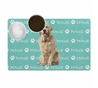 Tapete personalizado para comida para perros y gatos con foto de nombre, tapetes personalizados para alimentos para mascotas, patrón de hueso, antideslizante, impermeable, tapete para cuenco de perro