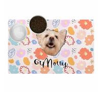 Tapete personalizado para comida para perros y gatos con foto, tapetes personalizados para alimentos para mascotas, antideslizante, impermeable, para cuenco de perro y gato, estampado de flores