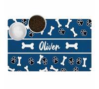 Tapete personalizado para comida para perros y gatos con nombre, tapetes personalizados para alimentos para mascotas, patrón de hueso, antideslizante, impermeable, tapete para cuenco de perro y gato