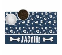 Tapete personalizado para comida para perros y gatos con nombre, tapetes personalizados para alimentos para mascotas, antideslizante e impermeable, tapete para cuenco de perro y gato, patrón de hueso